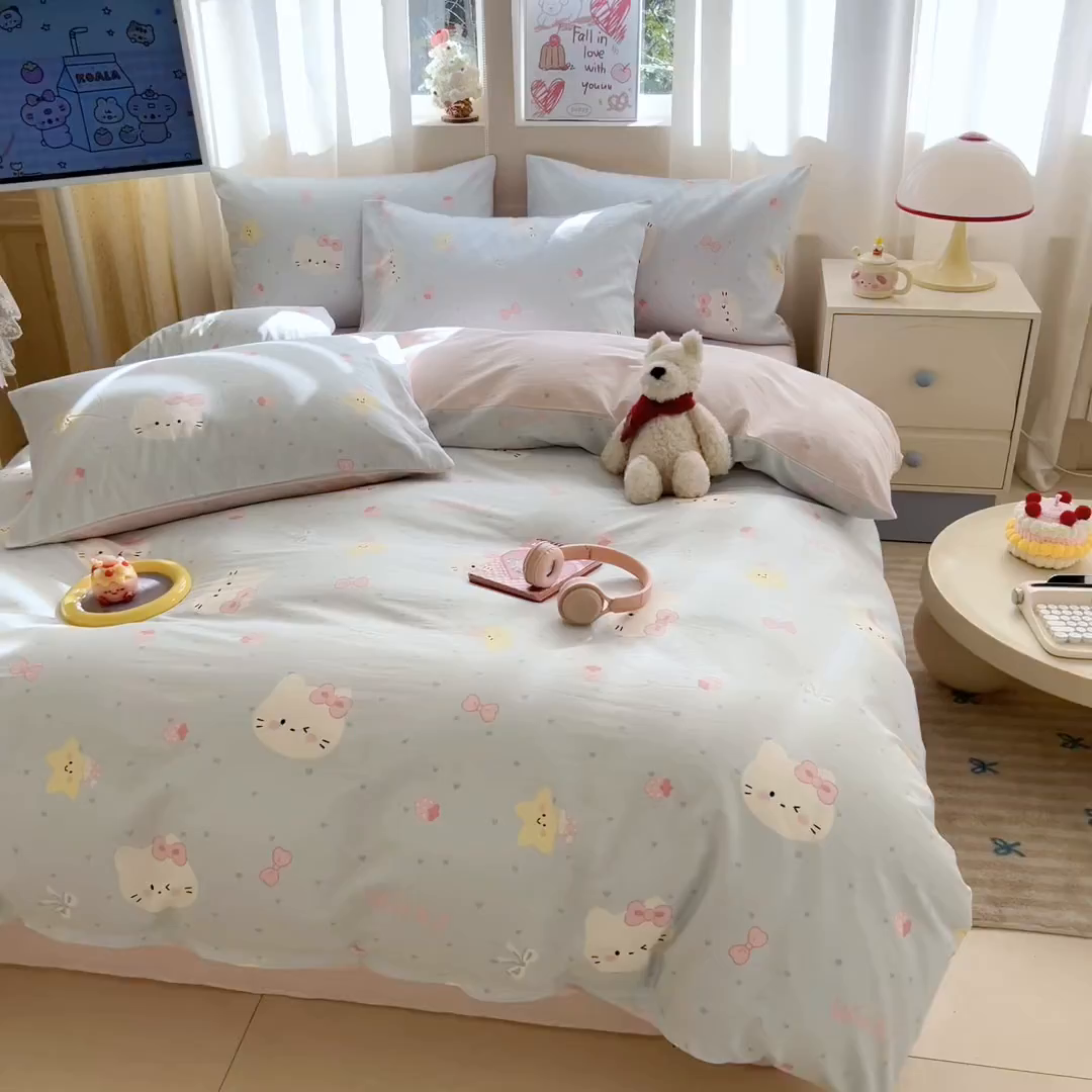 91家纺网 家纺一手货源 找家纺 曼之夏 2025新款全棉印花四件套-系列二 奶油凯蒂兰