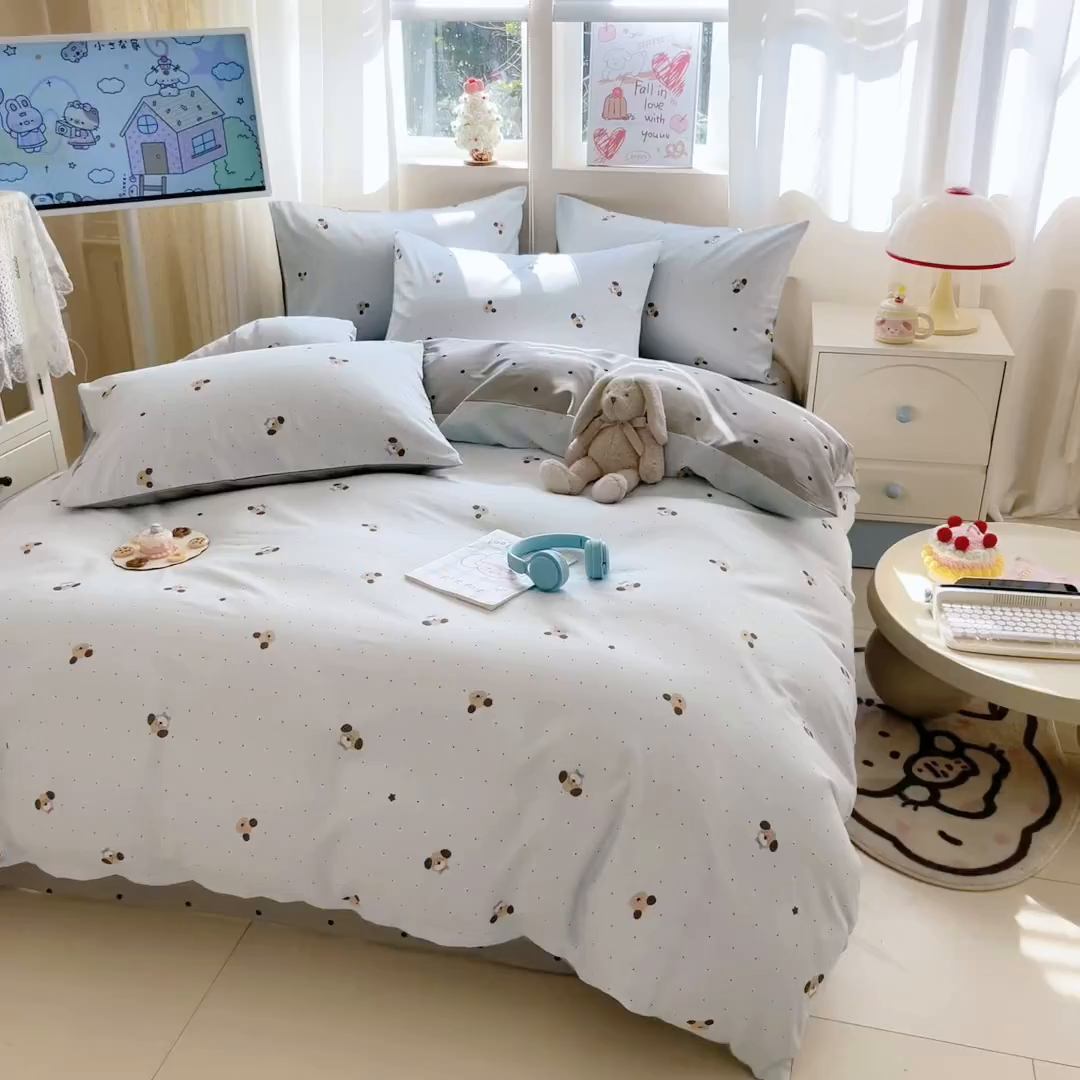 91家纺网 家纺一手货源 找家纺 曼之夏 2025新款全棉印花四件套-系列二 机灵小汪