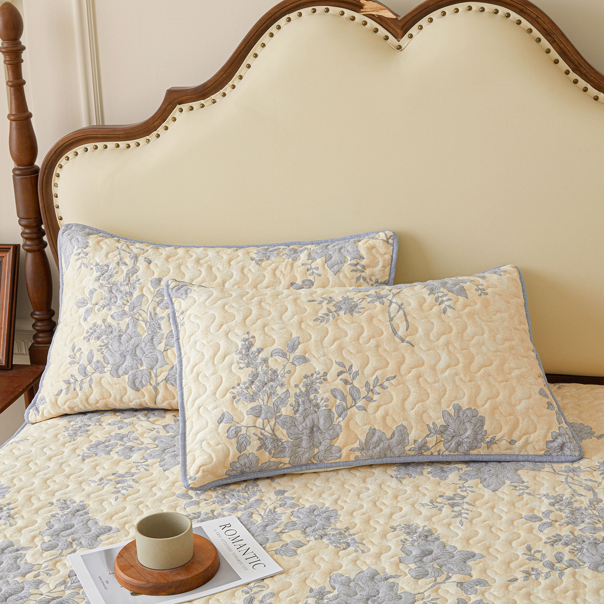 91家纺网 家纺一手货源 找家纺 笠裙家纺 2026新款加厚云感水洗棉印花夹棉床笠床罩【幻彩系列】 幻彩-兰亭序