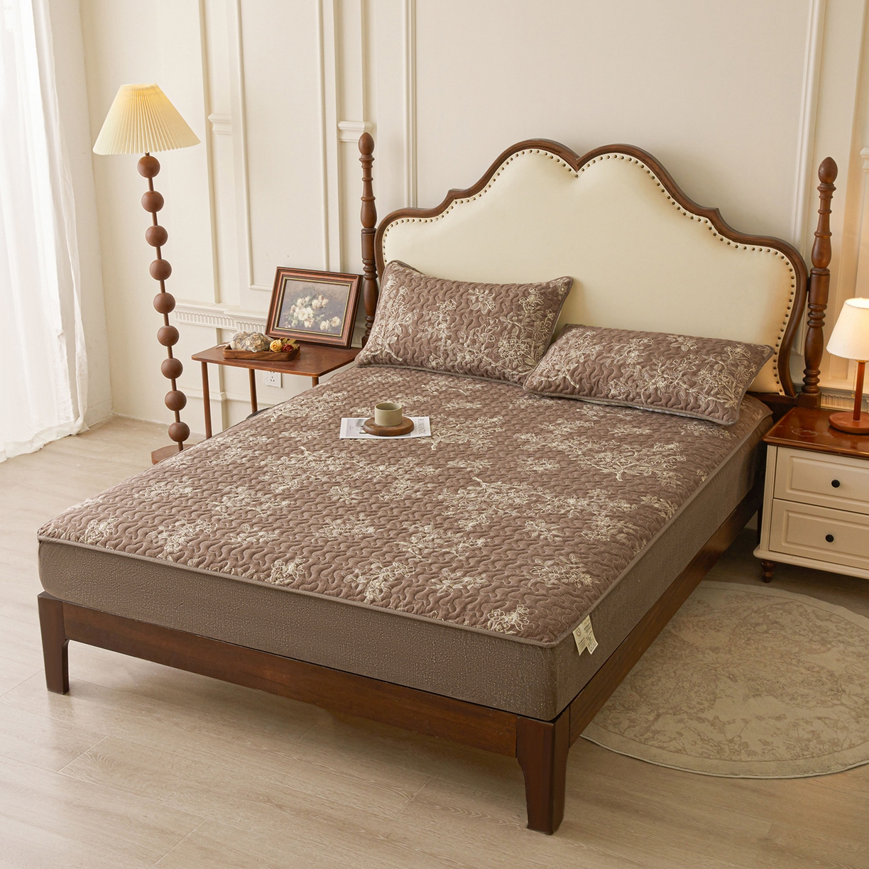 91家纺网 家纺一手货源 找家纺 笠裙家纺 2026新款加厚云感水洗棉印花夹棉床笠床罩【幻彩系列】 幻彩-乌木花园