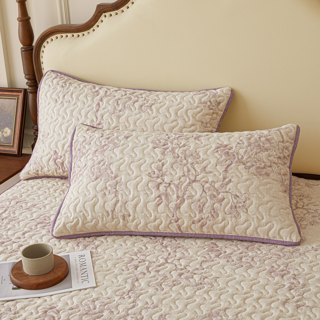 91家纺网 家纺一手货源 找家纺 笠裙家纺 2026新款加厚云感水洗棉印花夹棉床笠床罩【幻彩系列】 幻彩-云黛紫