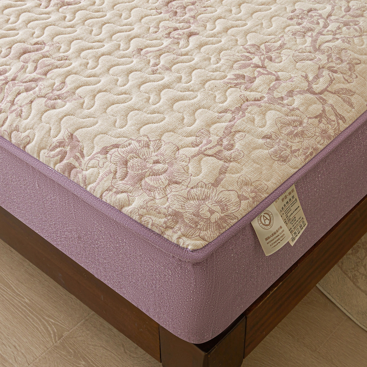 91家纺网 家纺一手货源 找家纺 笠裙家纺 2026新款加厚云感水洗棉印花夹棉床笠床罩【幻彩系列】 幻彩-云黛紫