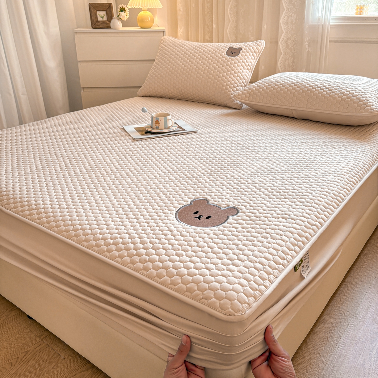 居眠 2026新款熊熊夹棉床笠 熊熊-咖色