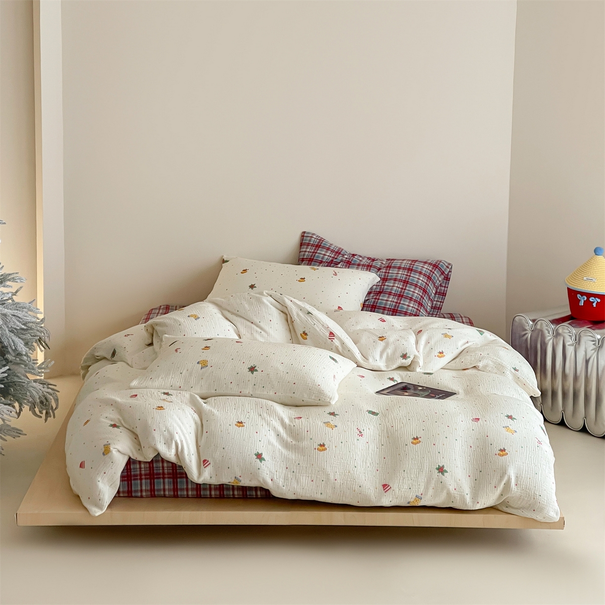 91家纺网 家纺一手货源 找家纺 （总）山舍家居 2025新款全棉双层皱皱纱圣诞特款四件套-圣诞系列