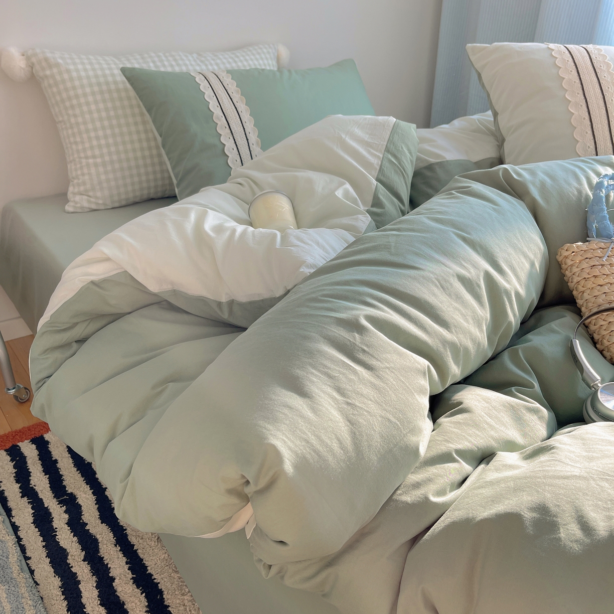 91家纺网 家纺一手货源 找家纺 （总）三朵家纺 2026新款ins风全棉纯棉水洗棉少女系四件套-玛卡龙系列