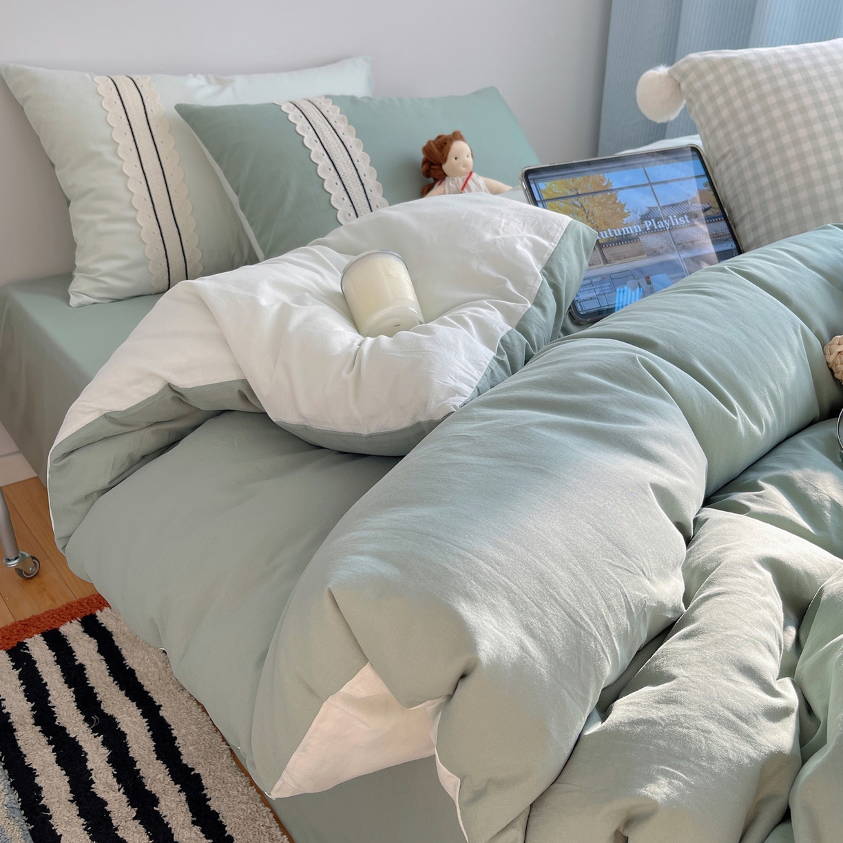 91家纺网 家纺一手货源 找家纺 （总）三朵家纺 2026新款ins风全棉纯棉水洗棉少女系四件套-玛卡龙系列