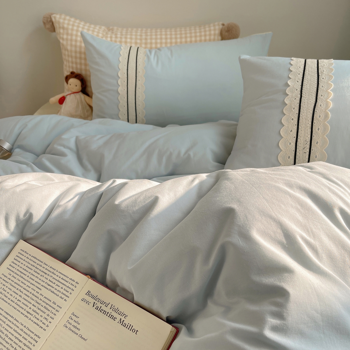 91家纺网 家纺一手货源 找家纺 三朵家纺 2026新款ins风全棉纯棉水洗棉少女系四件套-玛卡龙系列 马卡龙-米蓝