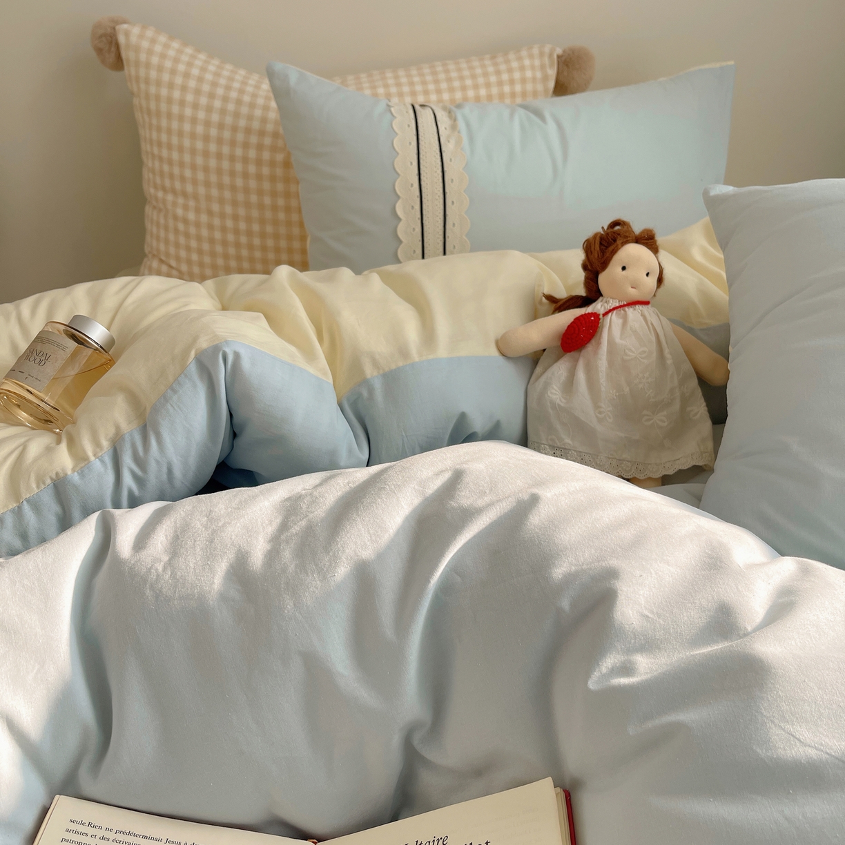 91家纺网 家纺一手货源 找家纺 三朵家纺 2026新款ins风全棉纯棉水洗棉少女系四件套-玛卡龙系列 马卡龙-米蓝