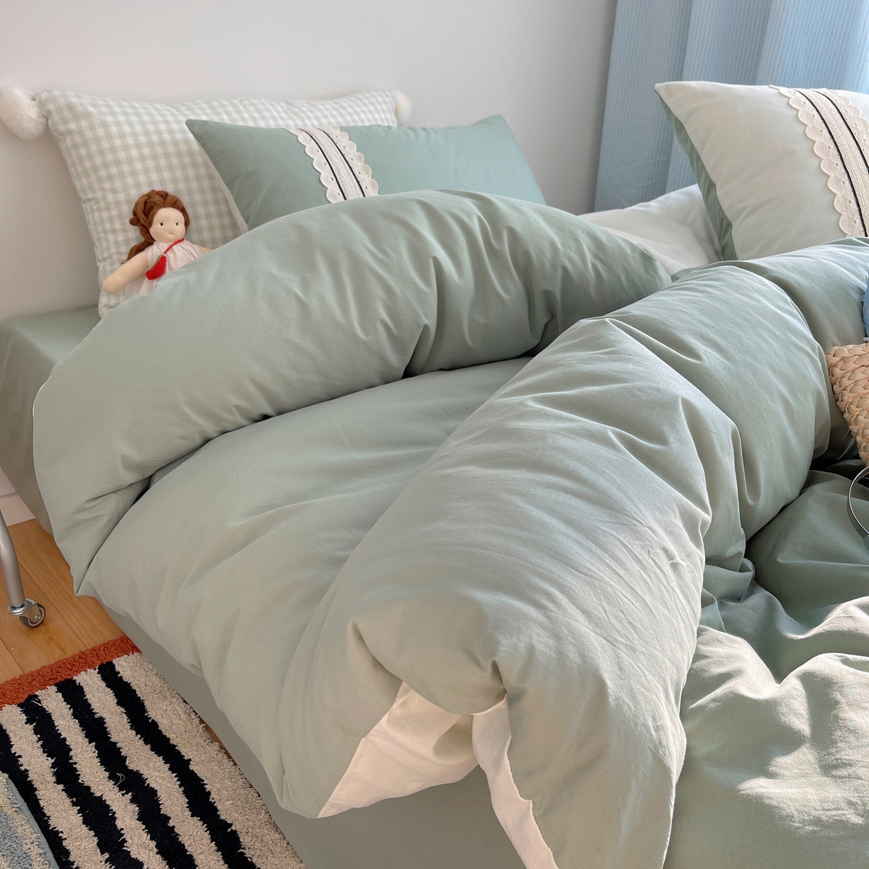 91家纺网 家纺一手货源 找家纺 （总）三朵家纺 2026新款ins风全棉纯棉水洗棉少女系四件套-玛卡龙系列