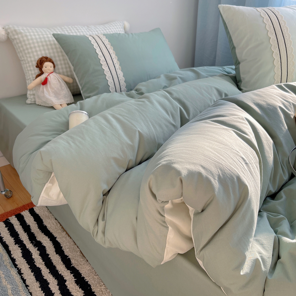 91家纺网 家纺一手货源 找家纺 （总）三朵家纺 2026新款ins风全棉纯棉水洗棉少女系四件套-玛卡龙系列