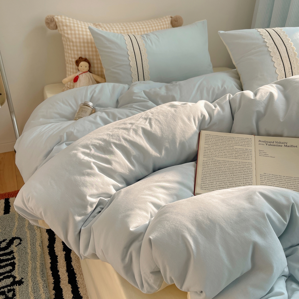 91家纺网 家纺一手货源 找家纺 三朵家纺 2026新款ins风全棉纯棉水洗棉少女系四件套-玛卡龙系列 马卡龙-米蓝