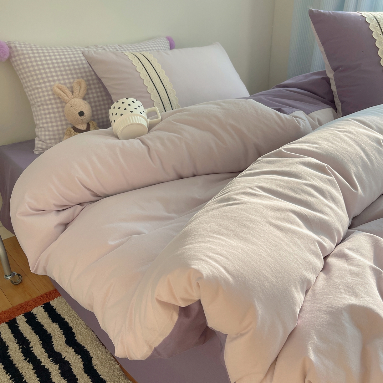 91家纺网 家纺一手货源 找家纺 三朵家纺 2026新款ins风全棉纯棉水洗棉少女系四件套-玛卡龙系列 马卡龙-薰衣草