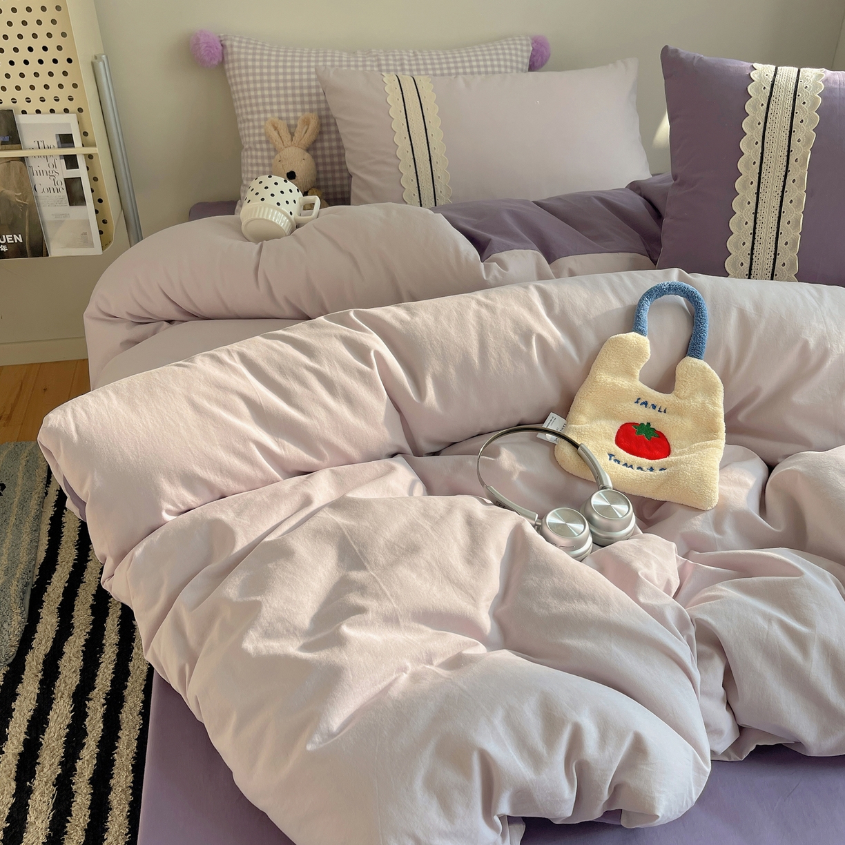 91家纺网 家纺一手货源 找家纺 三朵家纺 2026新款ins风全棉纯棉水洗棉少女系四件套-玛卡龙系列 马卡龙-薰衣草