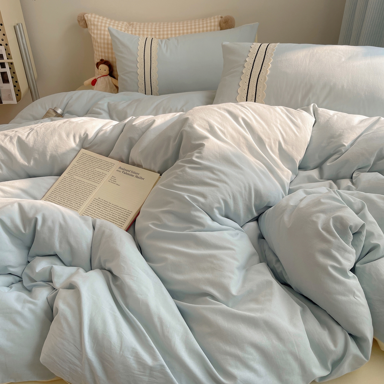 91家纺网 家纺一手货源 找家纺 三朵家纺 2026新款ins风全棉纯棉水洗棉少女系四件套-玛卡龙系列 马卡龙-米蓝