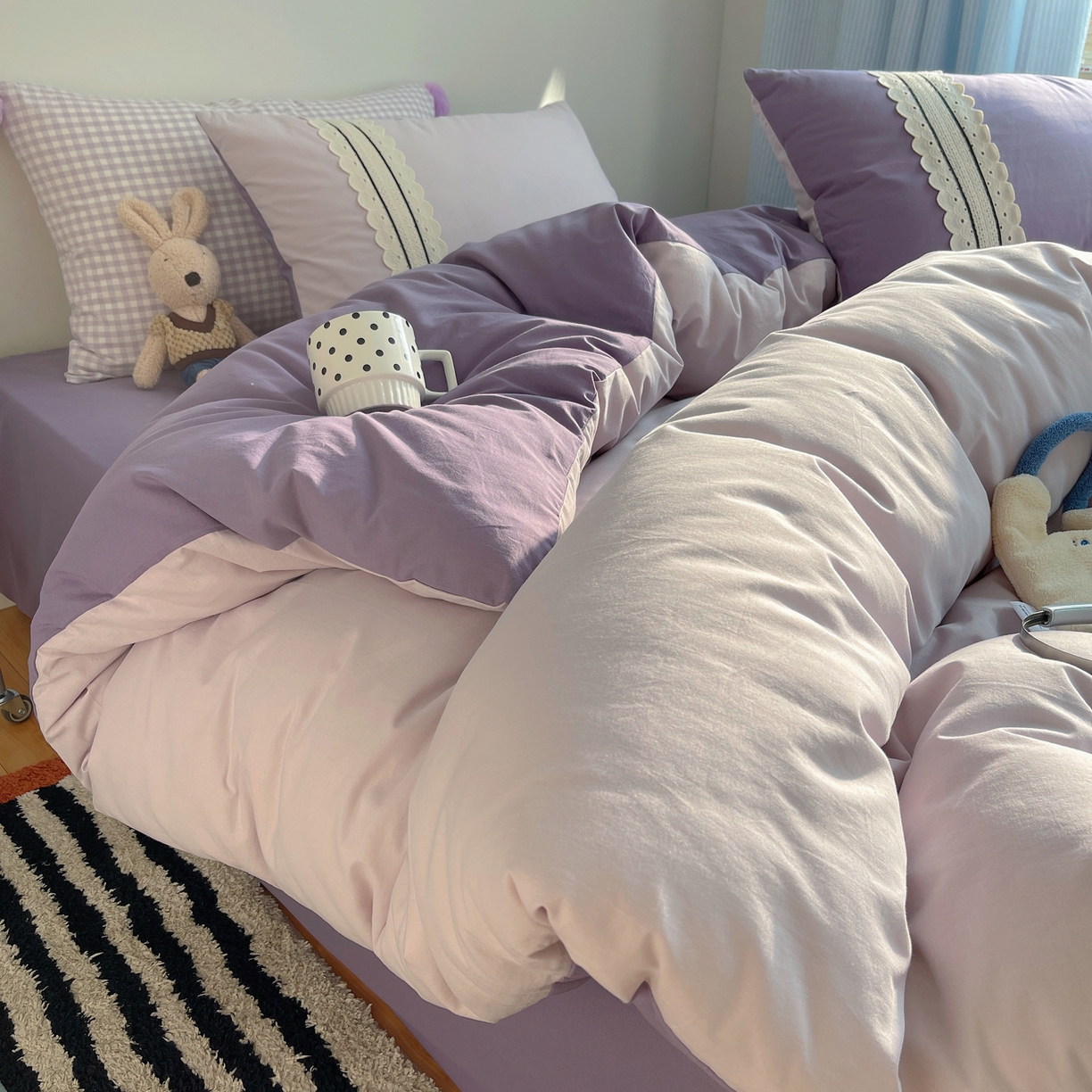 91家纺网 家纺一手货源 找家纺 （总）三朵家纺 2026新款ins风全棉纯棉水洗棉少女系四件套-玛卡龙系列