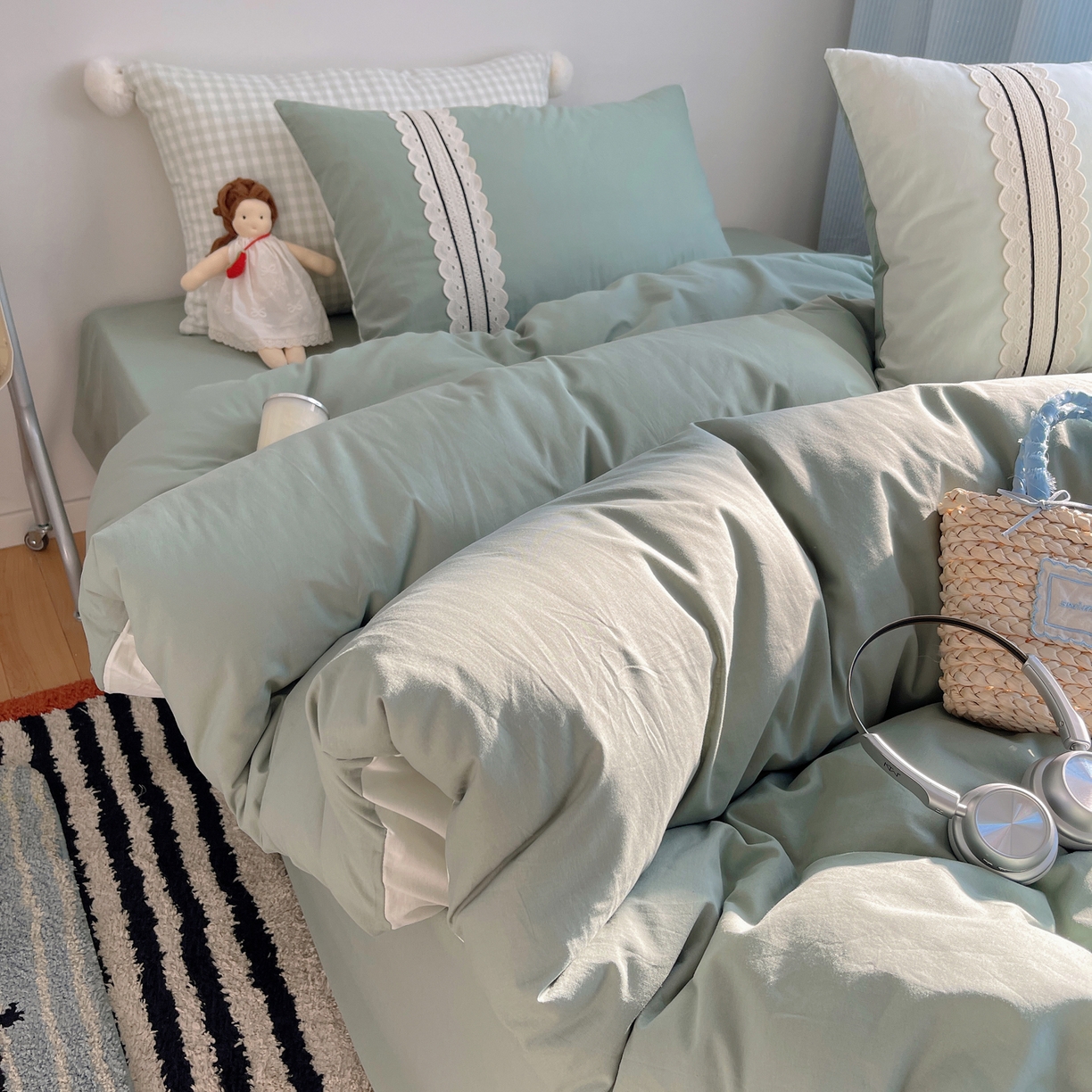 91家纺网 家纺一手货源 找家纺 （总）三朵家纺 2026新款ins风全棉纯棉水洗棉少女系四件套-玛卡龙系列