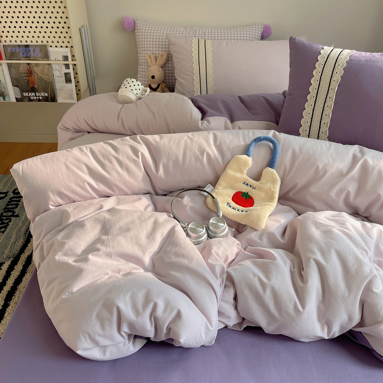 91家纺网 家纺一手货源 找家纺 三朵家纺 2026新款ins风全棉纯棉水洗棉少女系四件套-玛卡龙系列 马卡龙-薰衣草