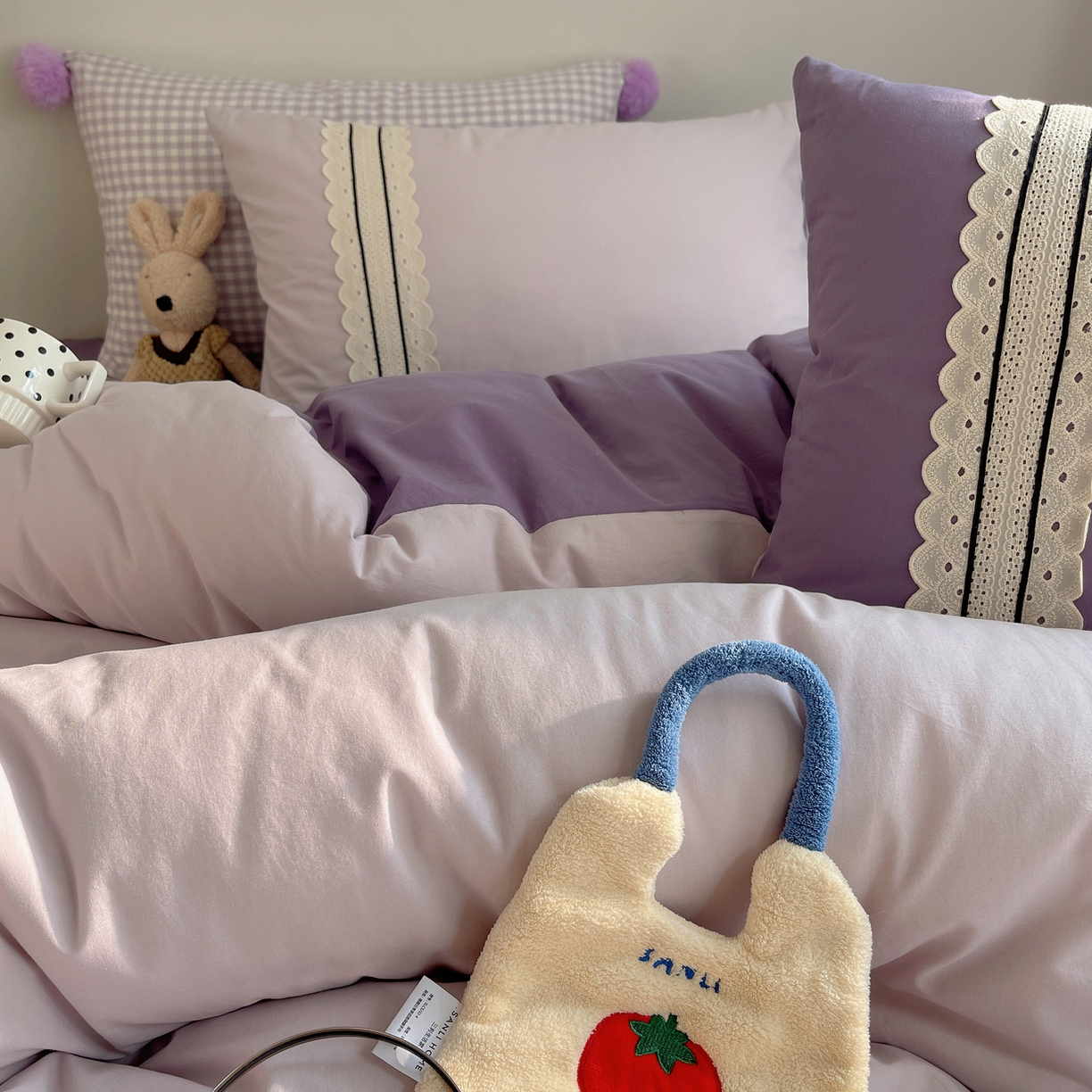 91家纺网 家纺一手货源 找家纺 三朵家纺 2026新款ins风全棉纯棉水洗棉少女系四件套-玛卡龙系列 马卡龙-薰衣草