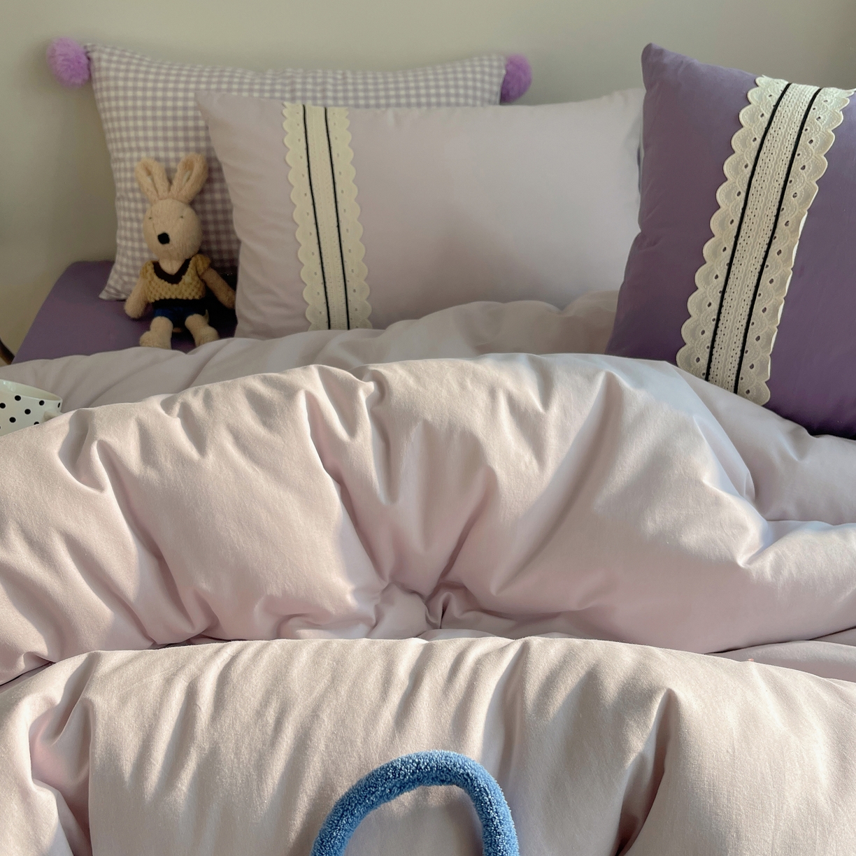 91家纺网 家纺一手货源 找家纺 三朵家纺 2026新款ins风全棉纯棉水洗棉少女系四件套-玛卡龙系列 马卡龙-薰衣草