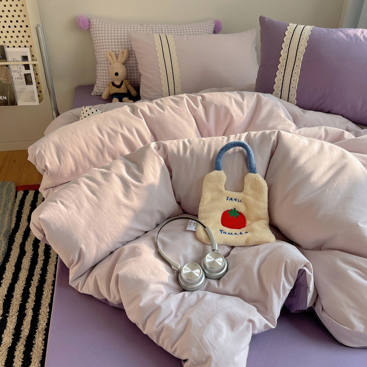 91家纺网 家纺一手货源 找家纺 三朵家纺 2026新款ins风全棉纯棉水洗棉少女系四件套-玛卡龙系列 马卡龙-薰衣草