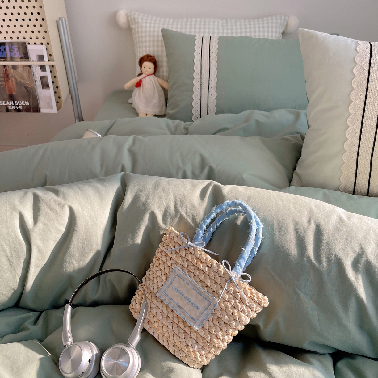 91家纺网 家纺一手货源 找家纺 三朵家纺 2026新款ins风全棉纯棉水洗棉少女系四件套-玛卡龙系列 马卡龙-葱绿