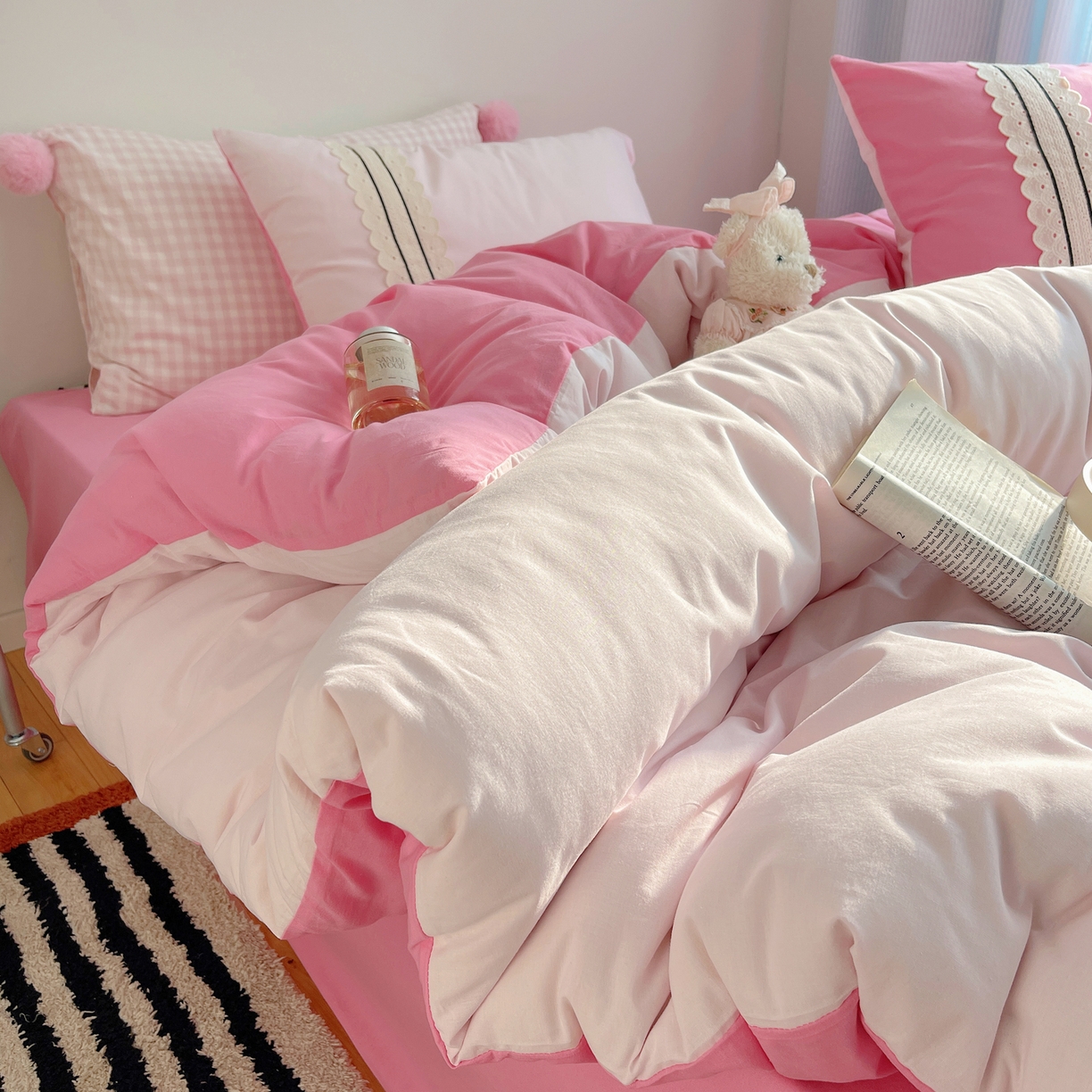 91家纺网 家纺一手货源 找家纺 （总）三朵家纺 2026新款ins风全棉纯棉水洗棉少女系四件套-玛卡龙系列