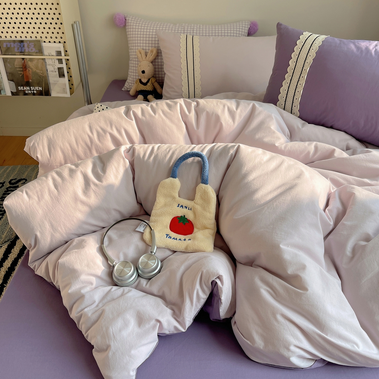 91家纺网 家纺一手货源 找家纺 三朵家纺 2026新款ins风全棉纯棉水洗棉少女系四件套-玛卡龙系列 马卡龙-薰衣草