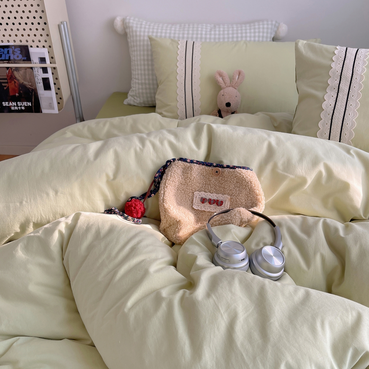 91家纺网 家纺一手货源 找家纺 三朵家纺 2026新款ins风全棉纯棉水洗棉少女系四件套-玛卡龙系列 马卡龙-粉绿