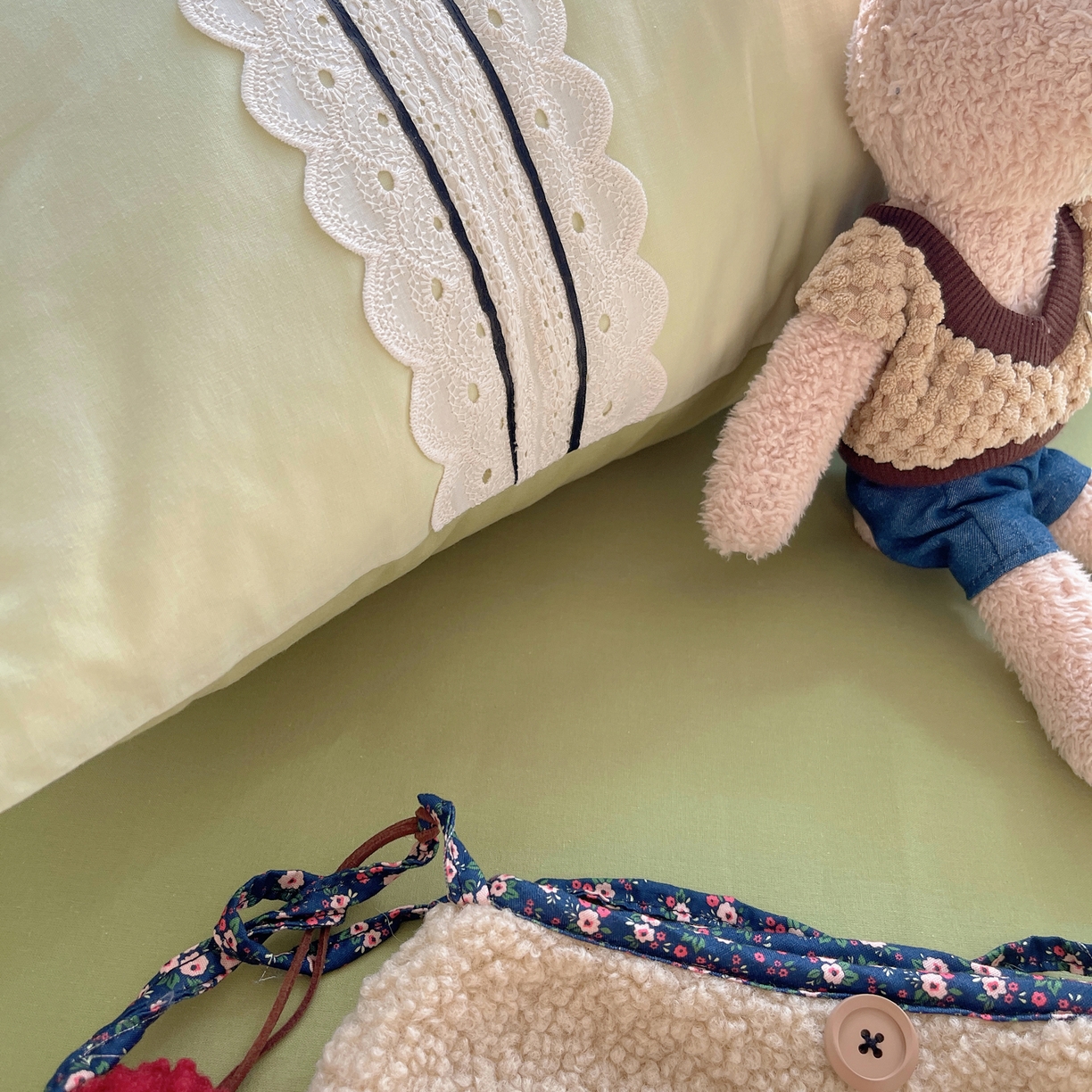 91家纺网 家纺一手货源 找家纺 三朵家纺 2026新款ins风全棉纯棉水洗棉少女系四件套-玛卡龙系列 马卡龙-粉绿