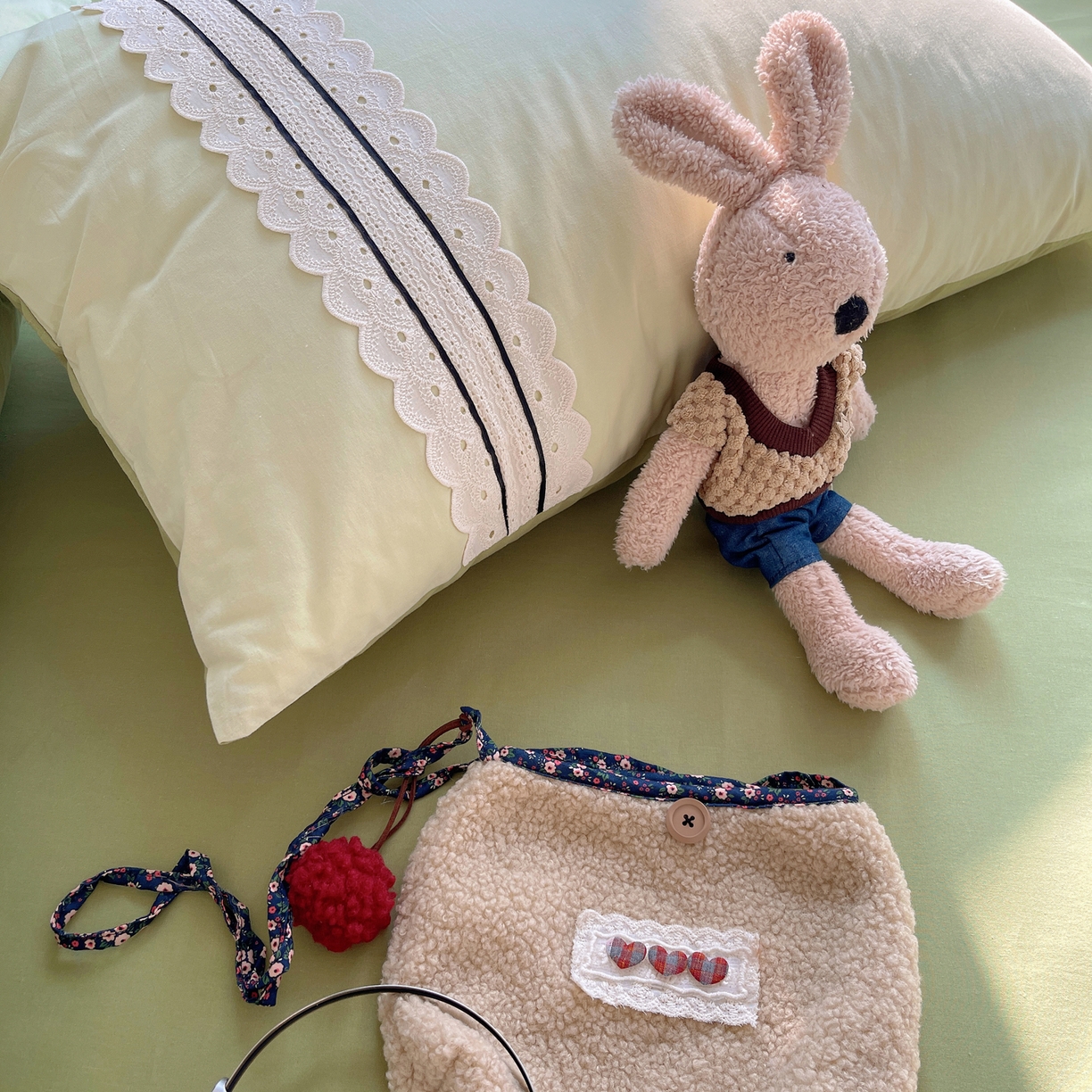 91家纺网 家纺一手货源 找家纺 三朵家纺 2026新款ins风全棉纯棉水洗棉少女系四件套-玛卡龙系列 马卡龙-粉绿