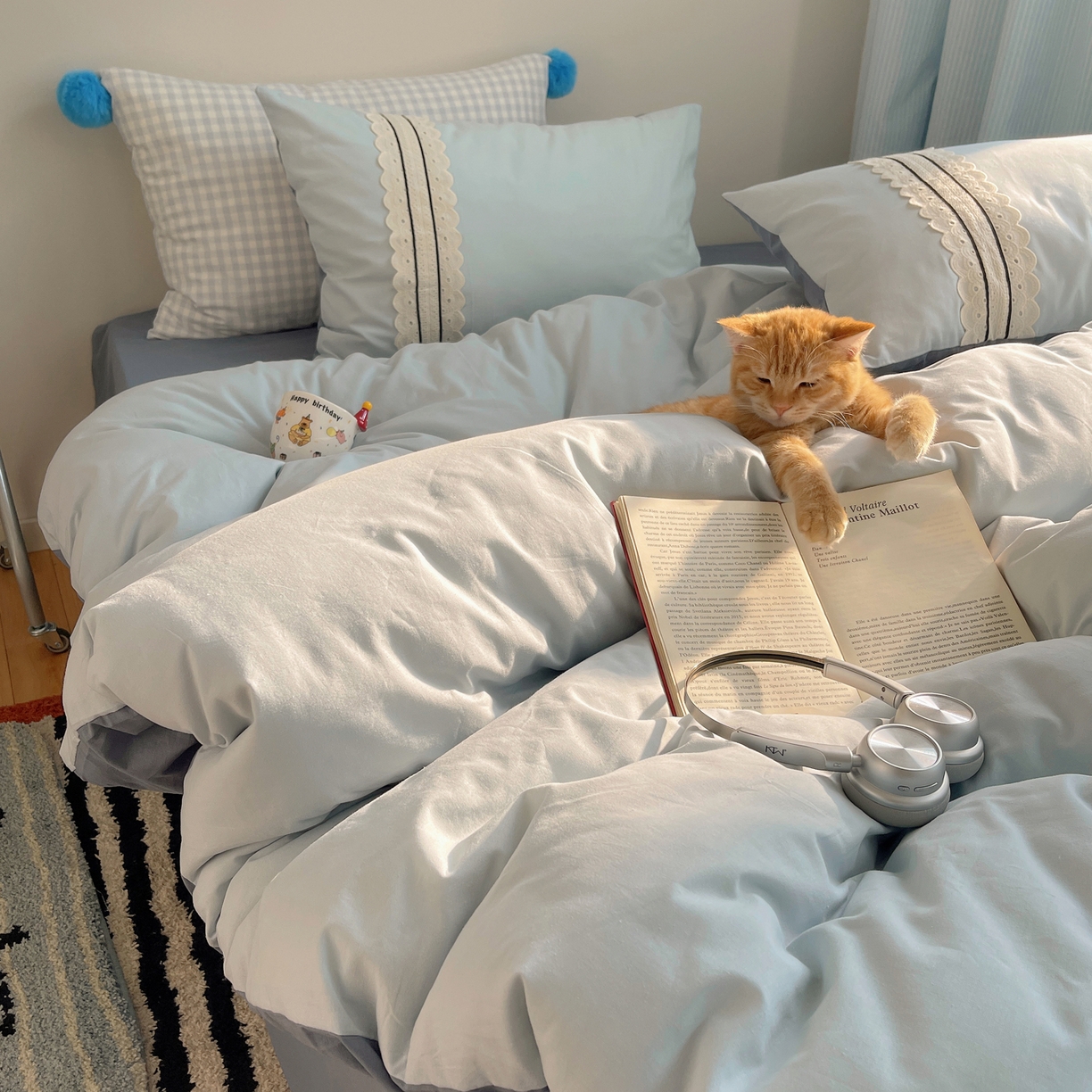 91家纺网 家纺一手货源 找家纺 三朵家纺 2026新款ins风全棉纯棉水洗棉少女系四件套-玛卡龙系列 马卡龙-蔚蓝