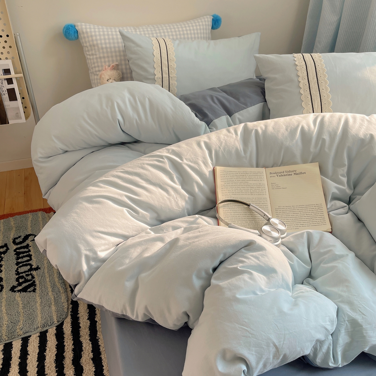 91家纺网 家纺一手货源 找家纺 三朵家纺 2026新款ins风全棉纯棉水洗棉少女系四件套-玛卡龙系列 马卡龙-蔚蓝