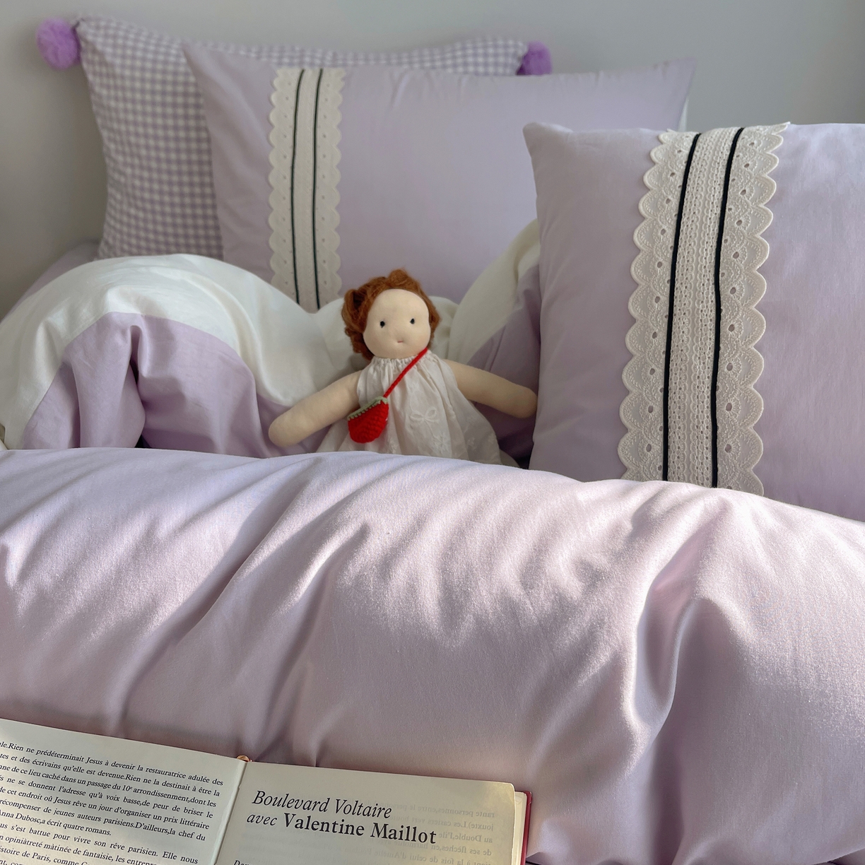 91家纺网 家纺一手货源 找家纺 三朵家纺 2026新款ins风全棉纯棉水洗棉少女系四件套-玛卡龙系列 马卡龙-浅紫