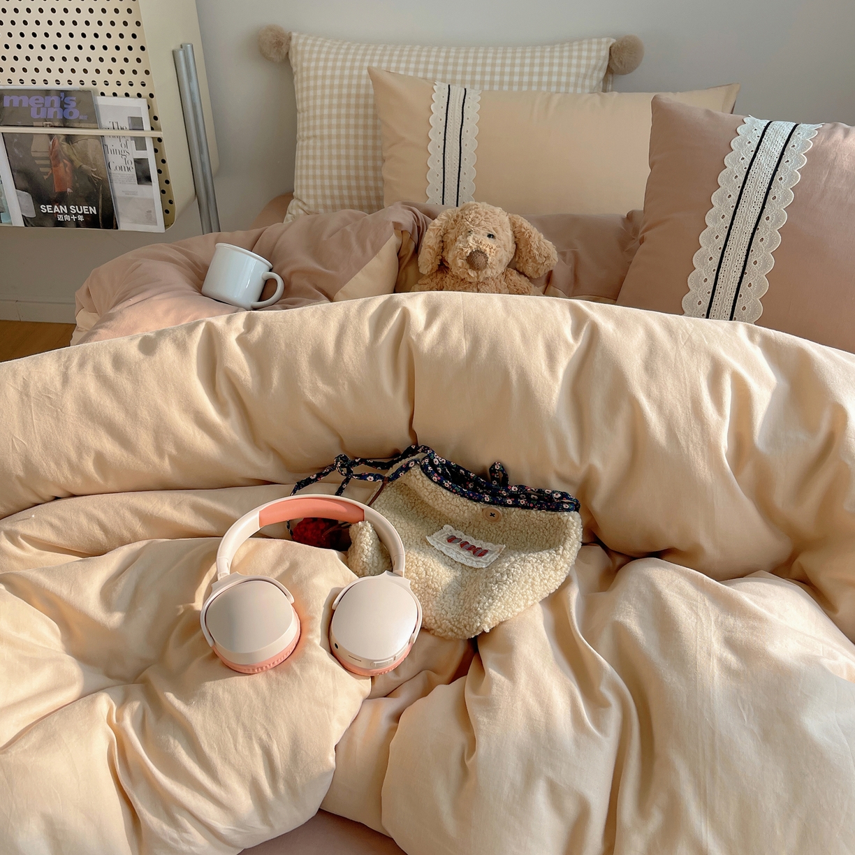 91家纺网 家纺一手货源 找家纺 三朵家纺 2026新款ins风全棉纯棉水洗棉少女系四件套-玛卡龙系列 马卡龙-米咖