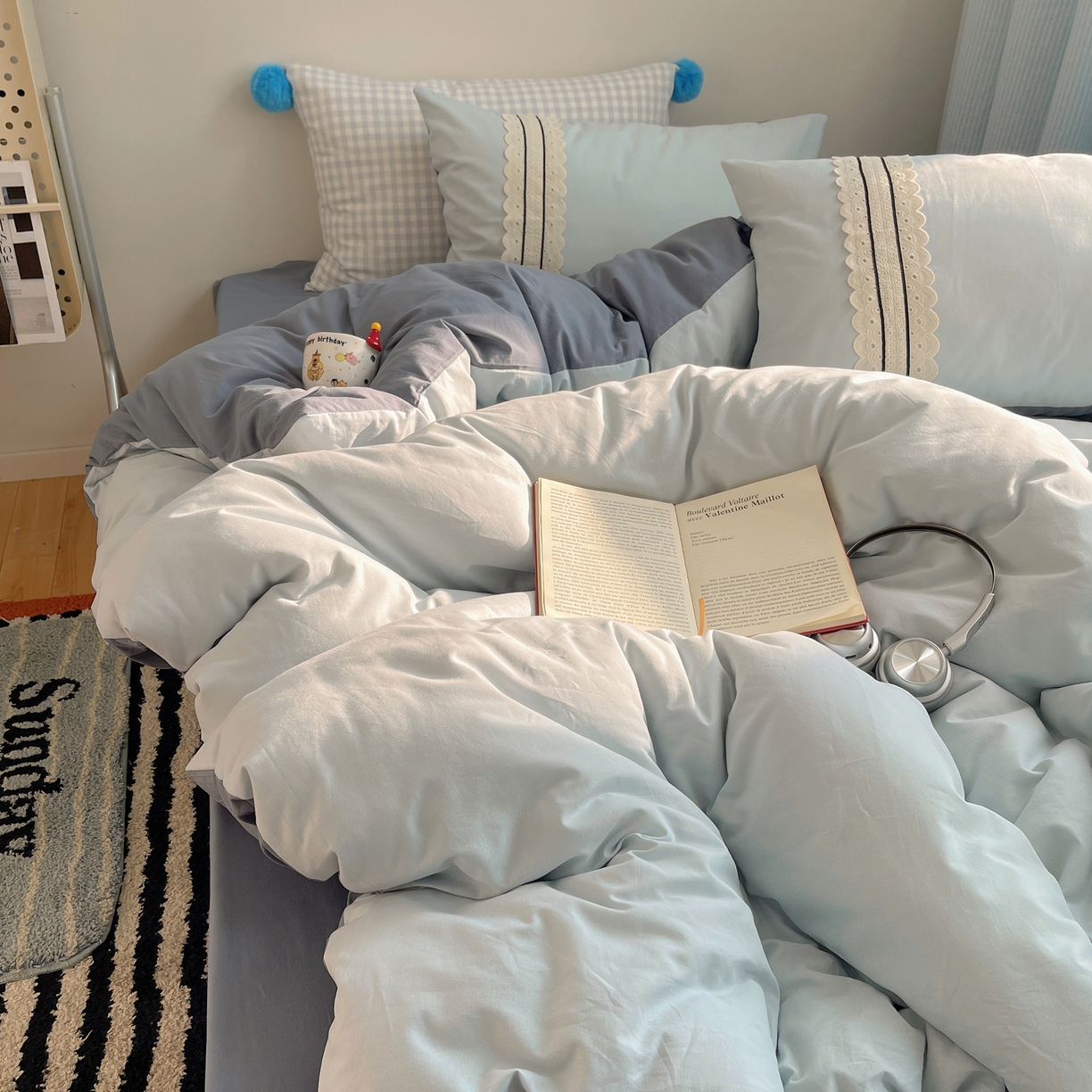 91家纺网 家纺一手货源 找家纺 三朵家纺 2026新款ins风全棉纯棉水洗棉少女系四件套-玛卡龙系列 马卡龙-蔚蓝