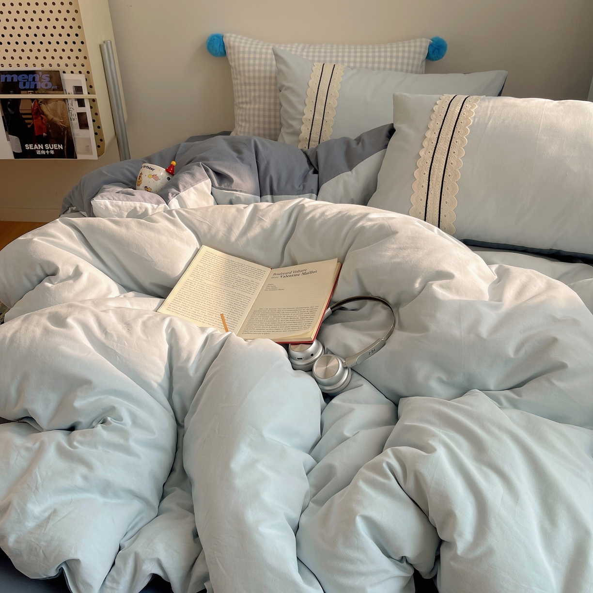 91家纺网 家纺一手货源 找家纺 三朵家纺 2026新款ins风全棉纯棉水洗棉少女系四件套-玛卡龙系列 马卡龙-蔚蓝