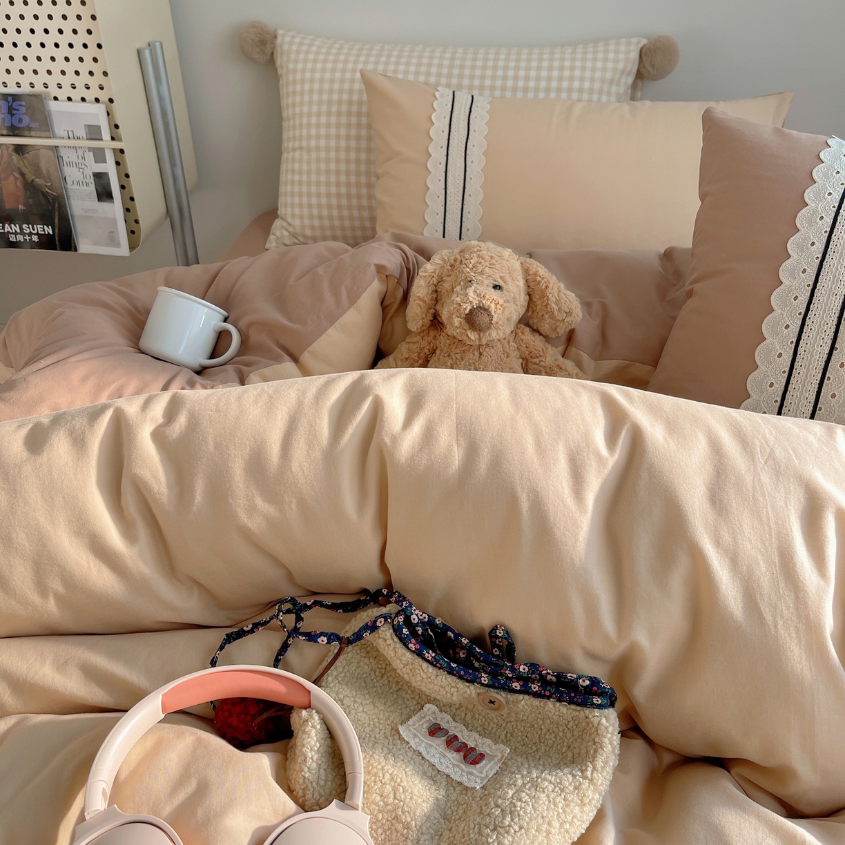 91家纺网 家纺一手货源 找家纺 三朵家纺 2026新款ins风全棉纯棉水洗棉少女系四件套-玛卡龙系列 马卡龙-米咖