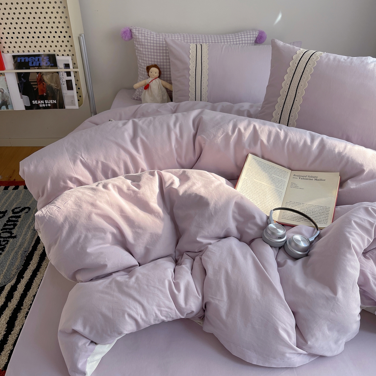 91家纺网 家纺一手货源 找家纺 三朵家纺 2026新款ins风全棉纯棉水洗棉少女系四件套-玛卡龙系列 马卡龙-浅紫