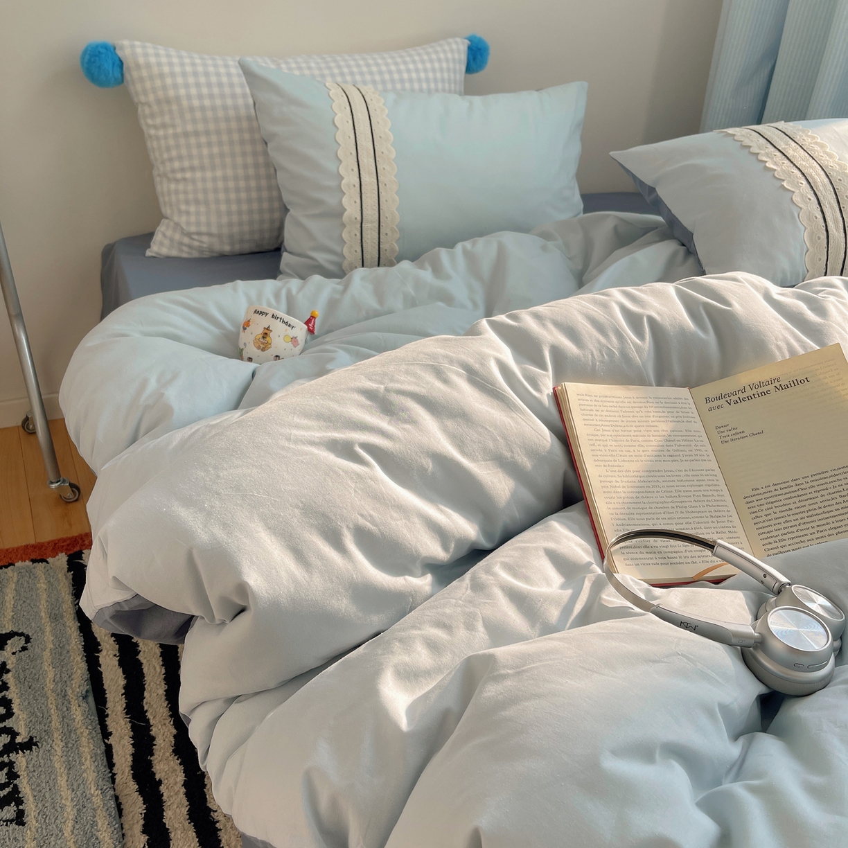 91家纺网 家纺一手货源 找家纺 三朵家纺 2026新款ins风全棉纯棉水洗棉少女系四件套-玛卡龙系列 马卡龙-蔚蓝