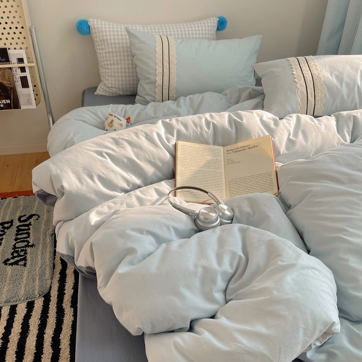 91家纺网 家纺一手货源 找家纺 三朵家纺 2026新款ins风全棉纯棉水洗棉少女系四件套-玛卡龙系列 马卡龙-蔚蓝