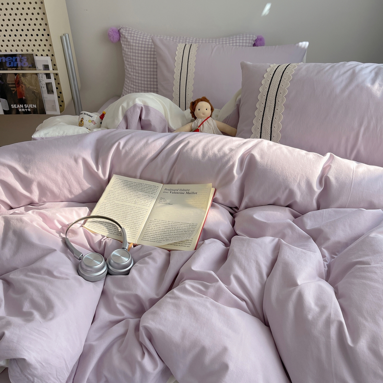 91家纺网 家纺一手货源 找家纺 三朵家纺 2026新款ins风全棉纯棉水洗棉少女系四件套-玛卡龙系列 马卡龙-浅紫