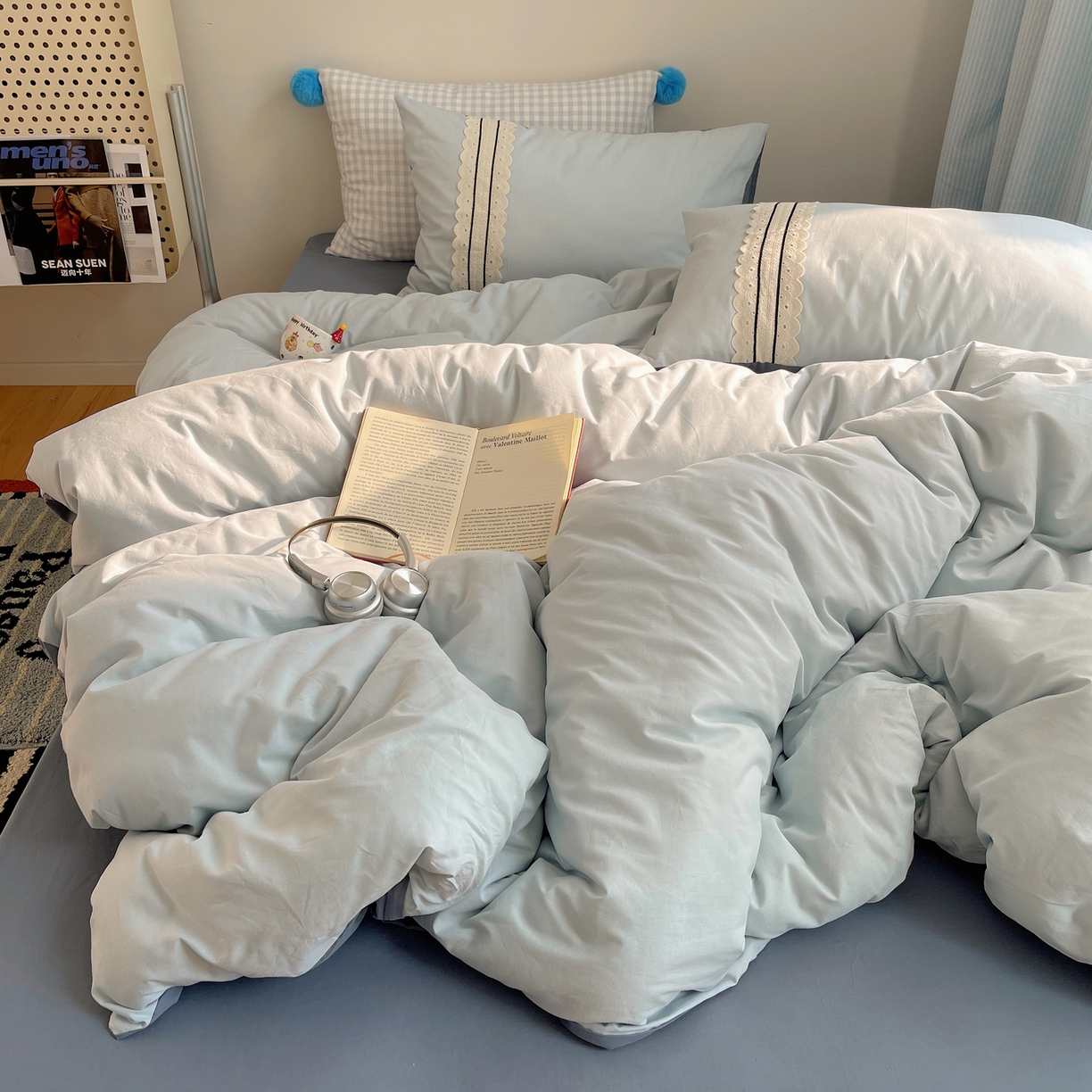 91家纺网 家纺一手货源 找家纺 三朵家纺 2026新款ins风全棉纯棉水洗棉少女系四件套-玛卡龙系列 马卡龙-蔚蓝