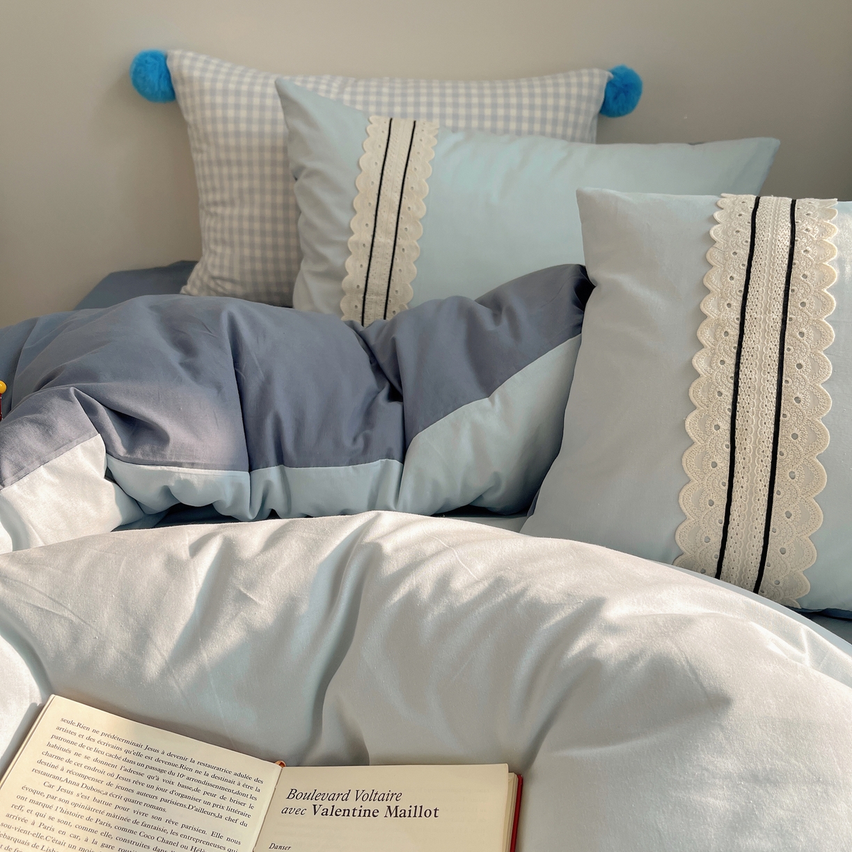 91家纺网 家纺一手货源 找家纺 三朵家纺 2026新款ins风全棉纯棉水洗棉少女系四件套-玛卡龙系列 马卡龙-蔚蓝