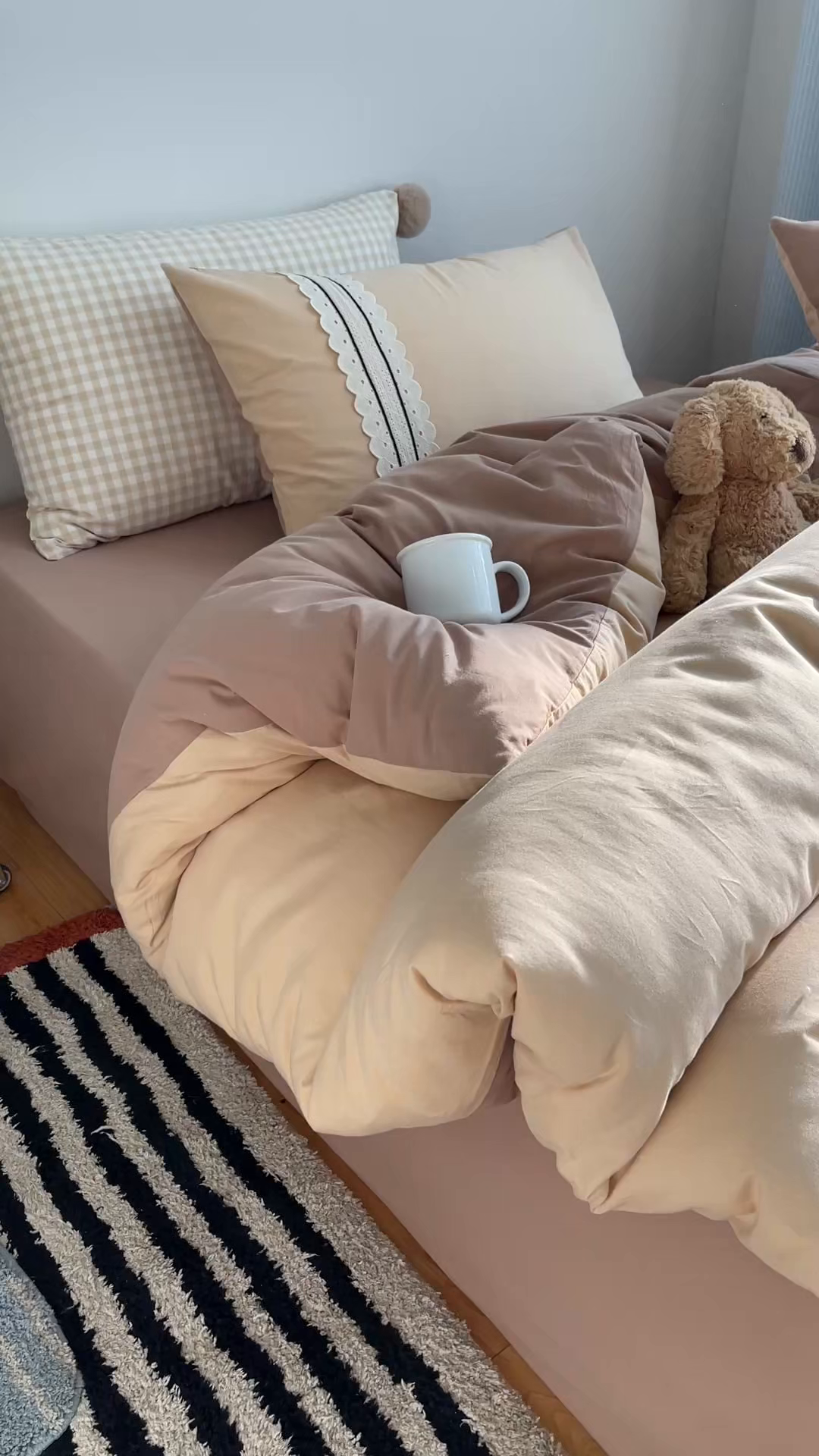 91家纺网 家纺一手货源 找家纺 三朵家纺 2026新款ins风全棉纯棉水洗棉少女系四件套-玛卡龙系列 马卡龙-米咖