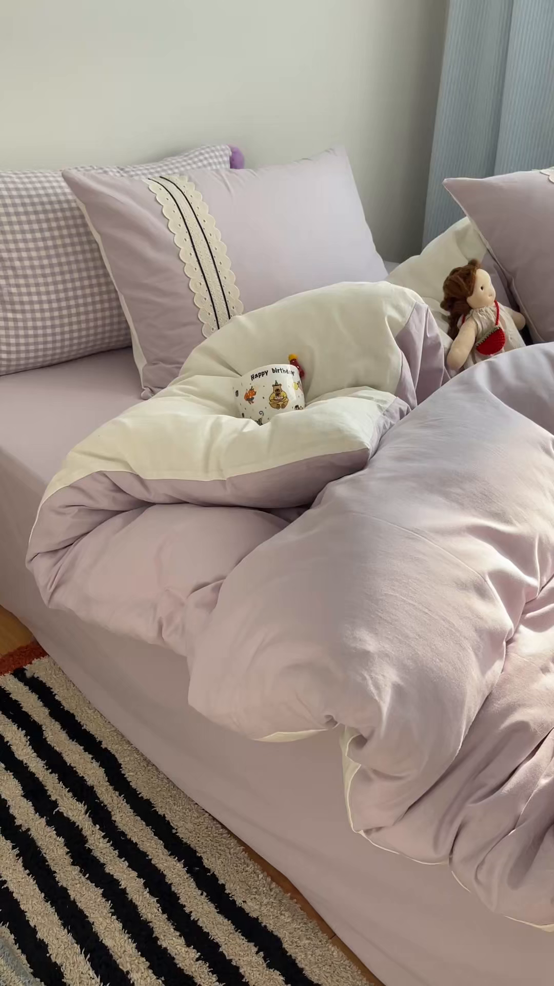 91家纺网 家纺一手货源 找家纺 三朵家纺 2026新款ins风全棉纯棉水洗棉少女系四件套-玛卡龙系列 马卡龙-浅紫