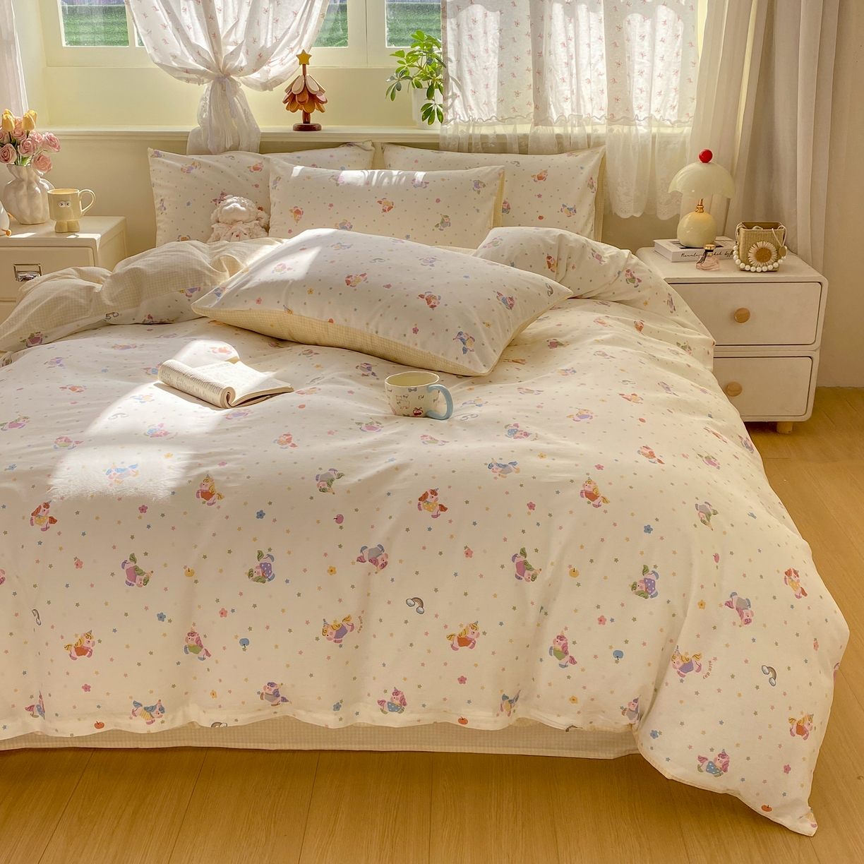 91家纺网 家纺一手货源 找家纺 红日子纺织品 2026新款12868全棉纯棉印花被套单被套被套单件（提供检测报告） 彩虹小马