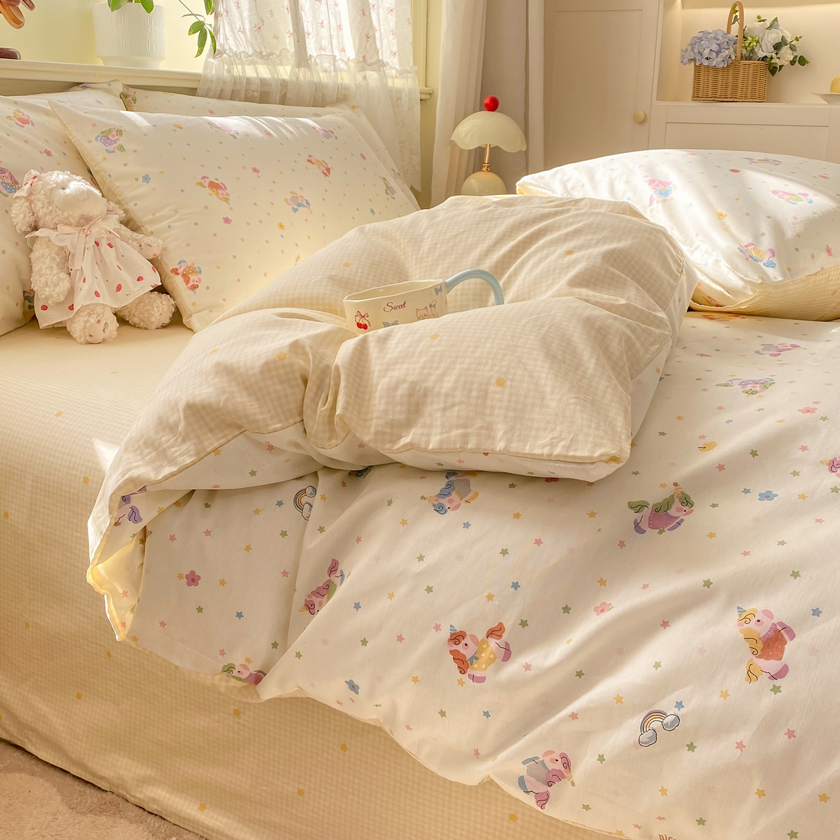 91家纺网 家纺一手货源 找家纺 红日子纺织品 2026新款12868全棉纯棉印花被套单被套被套单件（提供检测报告） 彩虹小马