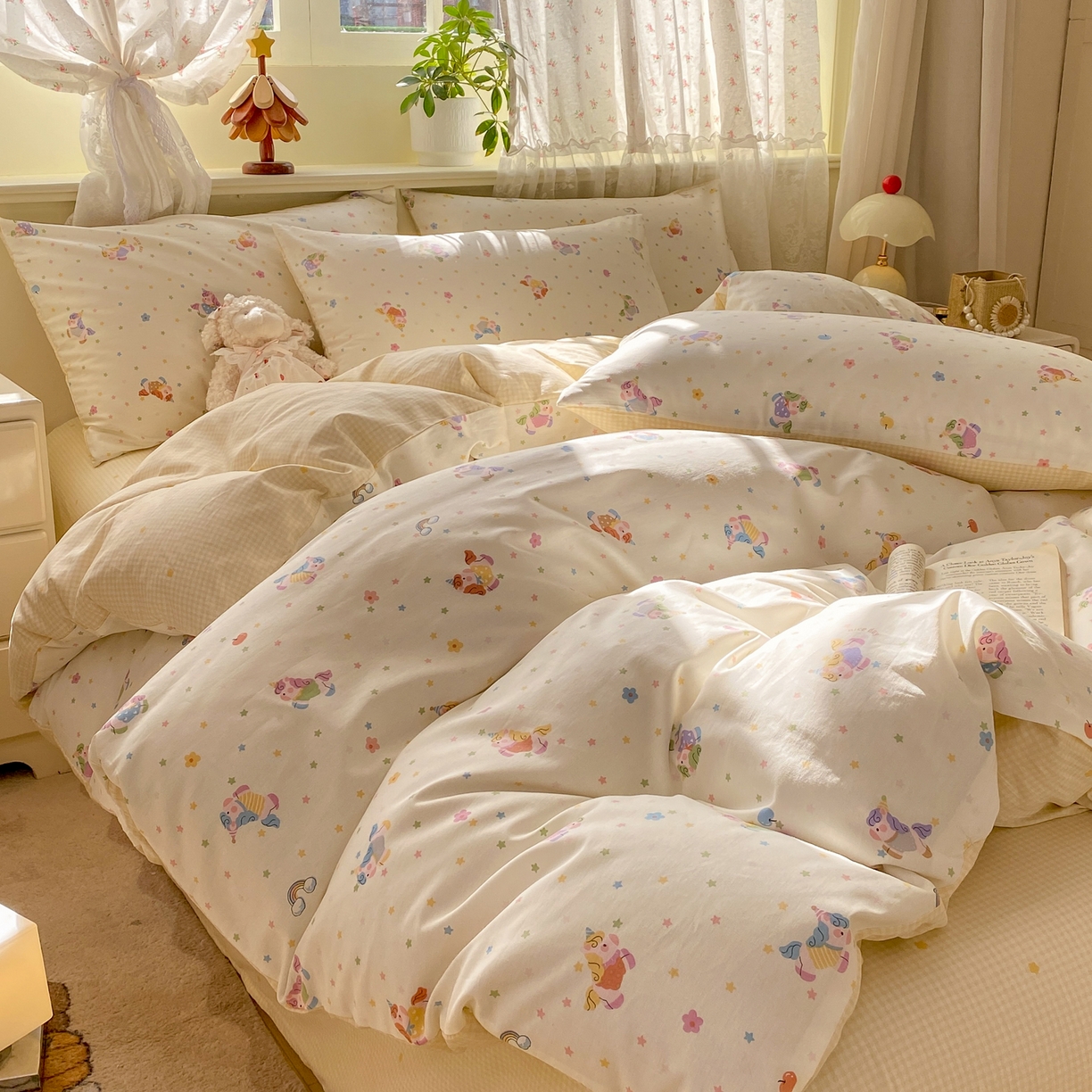 91家纺网 家纺一手货源 找家纺 红日子纺织品 2026新款12868全棉纯棉印花被套单被套被套单件（提供检测报告） 彩虹小马