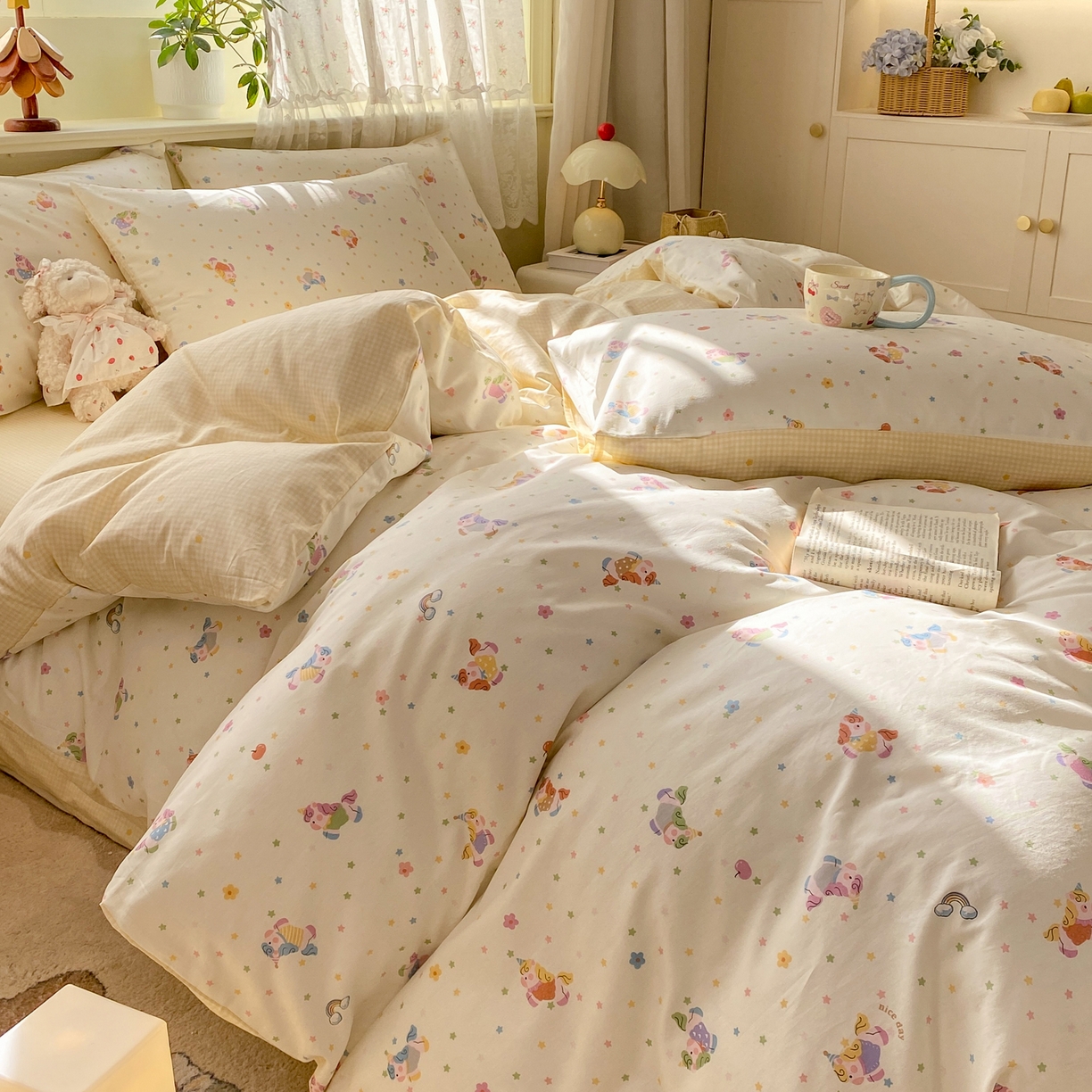 91家纺网 家纺一手货源 找家纺 红日子纺织品 2026新款12868全棉纯棉印花被套单被套被套单件（提供检测报告） 彩虹小马