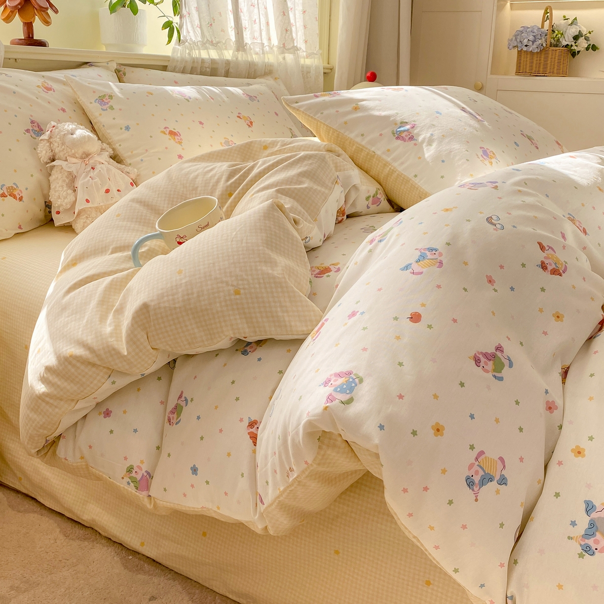 91家纺网 家纺一手货源 找家纺 红日子纺织品 2026新款12868全棉纯棉印花被套单被套被套单件（提供检测报告） 彩虹小马